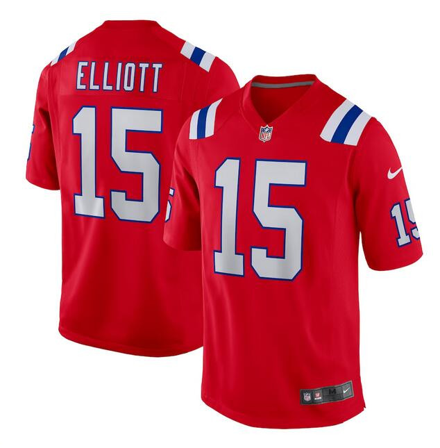 Men's New England Patriots #15 Ezekiel Elliott Red Stitched Game Jersey Men's New England Patriots #15 Ezekiel Elliott Red Stitched Game Jersey